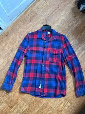 H&M Red and Blue Plaid Long-Sleeve Button-Down Shirt